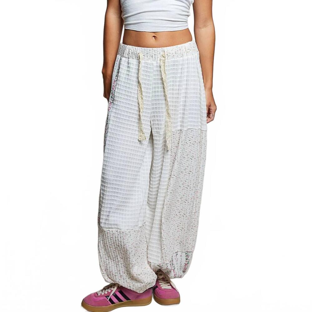 NEW POL cottage patchwork balloon pants in white